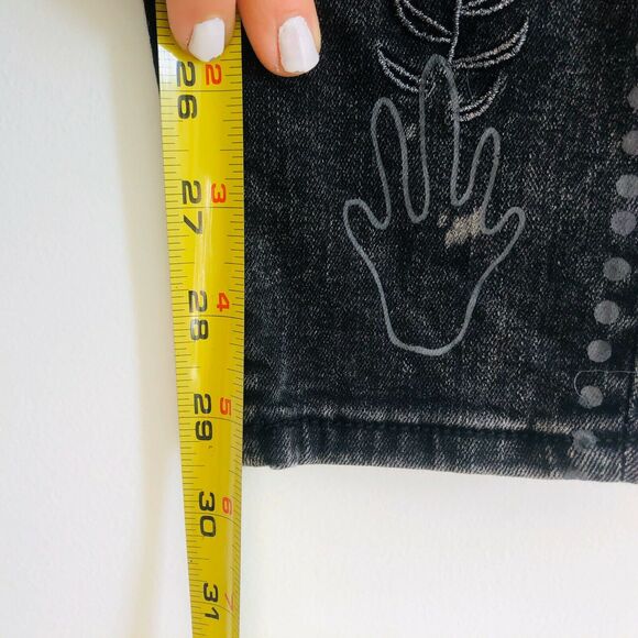 AEO American Eagle Washed Black Stencil Doodle Distressed Skinny Jeans Jegging 4 - Picture 10 of 11